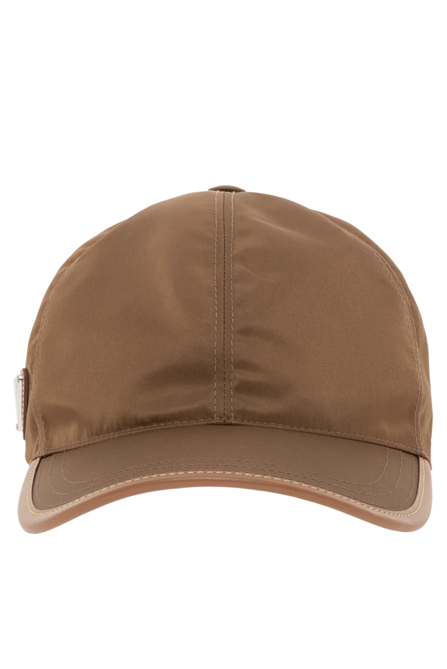 Prada бейсболка из нейлона с кожаными деталями коричневая мужская 187283 - фото 1