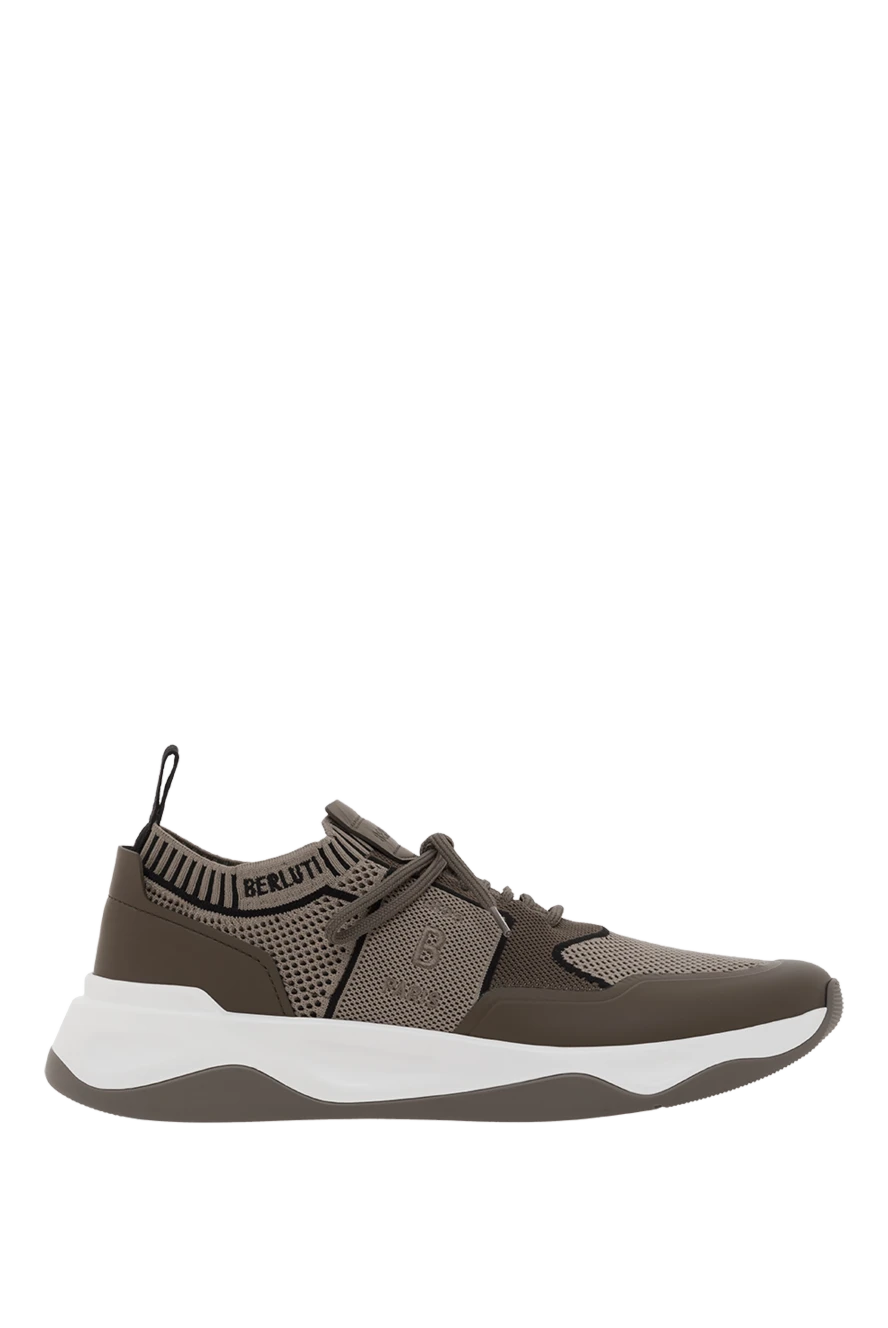Berluti кроссовки shadow из трикотажа и телячьей кожи с резиновым покрытием бежевые 187499 - фото 1