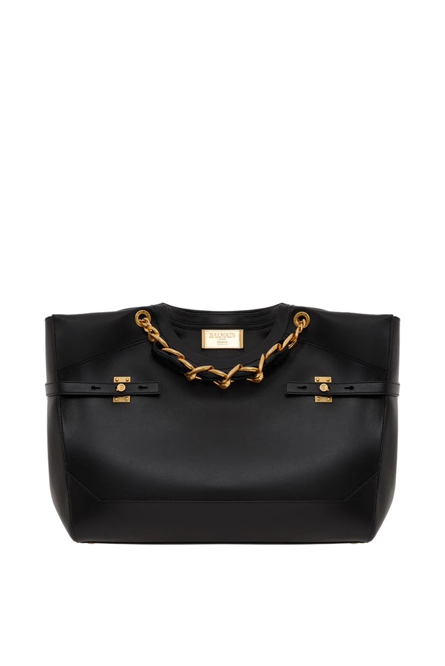 Balmain сумка-тоут из телячьей кожи с круглым вырезом черная 187788 - фото 1