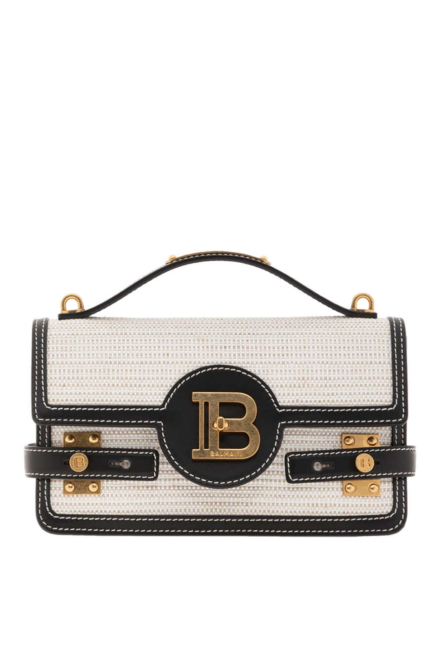 Balmain сумка b-buzz shoulder 24 из плетеной рафии и кожи белая 188075 - фото 1