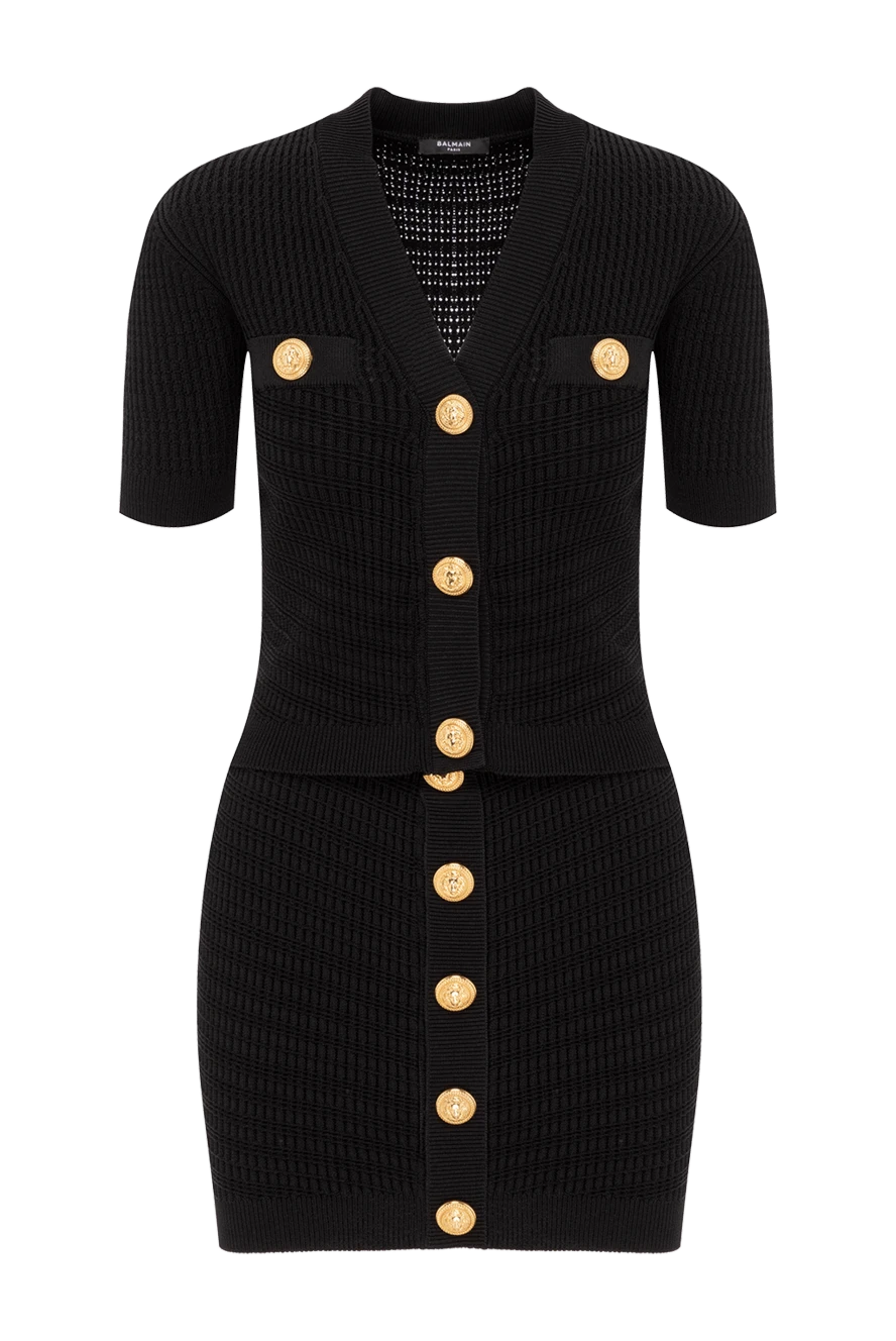 Balmain трикотажный костюм черный с золотыми пуговицами из вискозы 188084 - фото 1