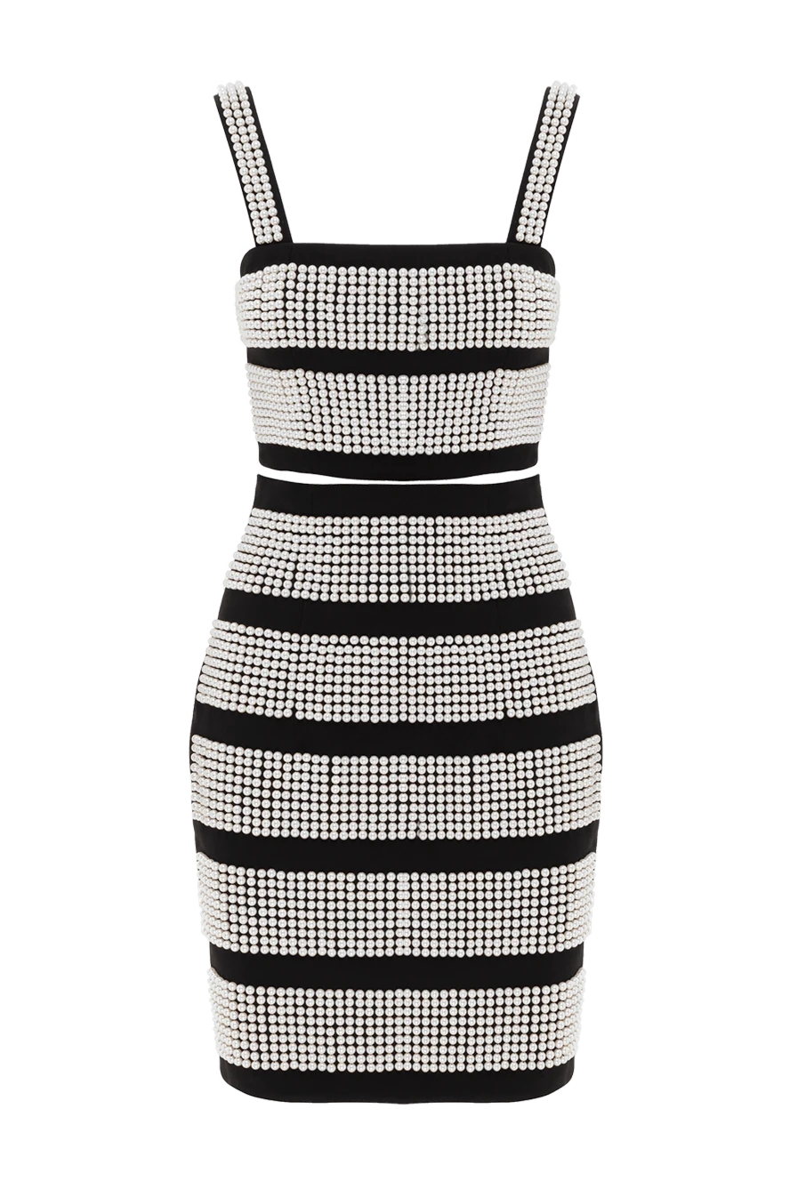 Balmain костюм с юбкой вышитый бусинами черный женский 188086 - фото 1