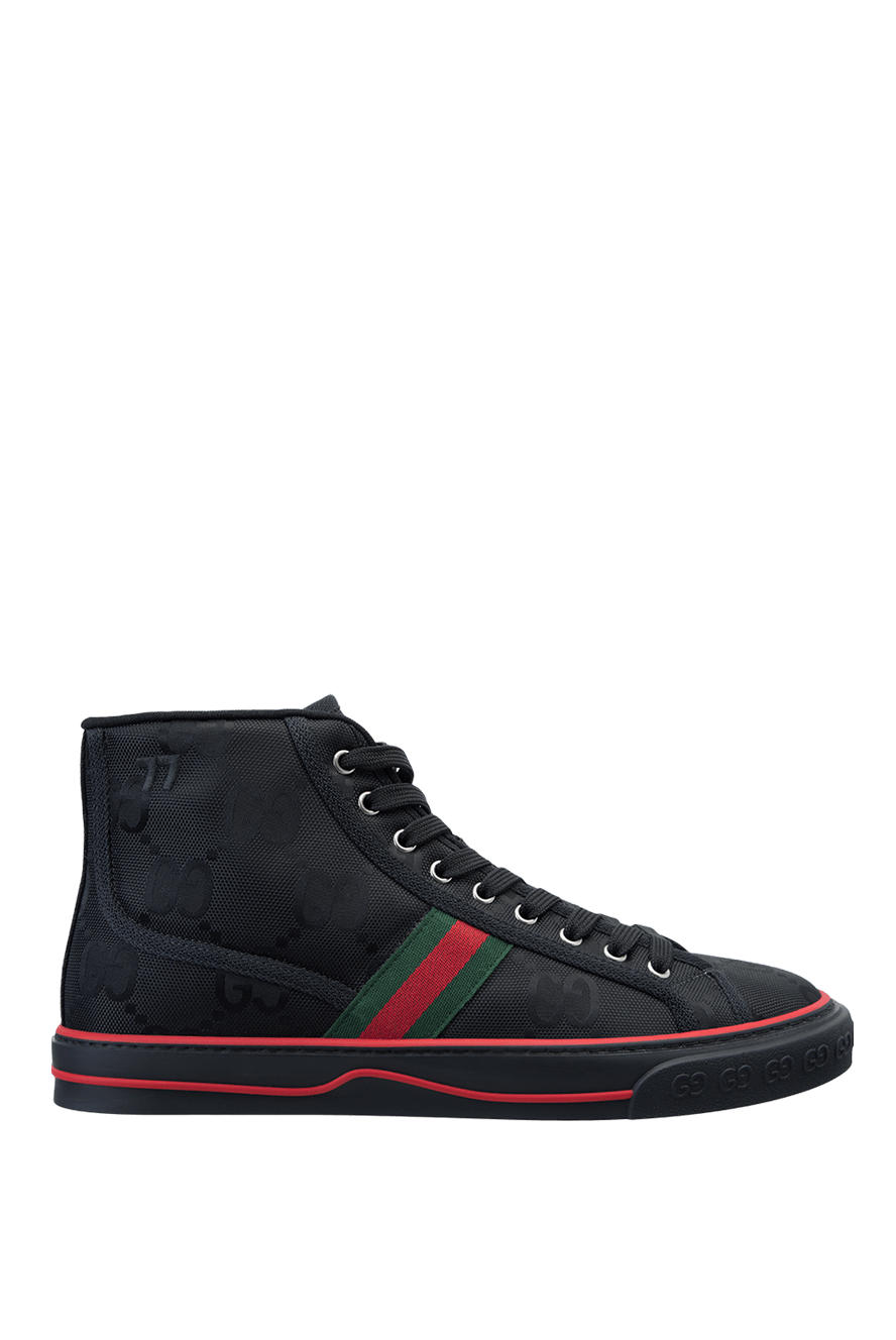 Gucci высокие текстильные кеды с монограммой и полосками web