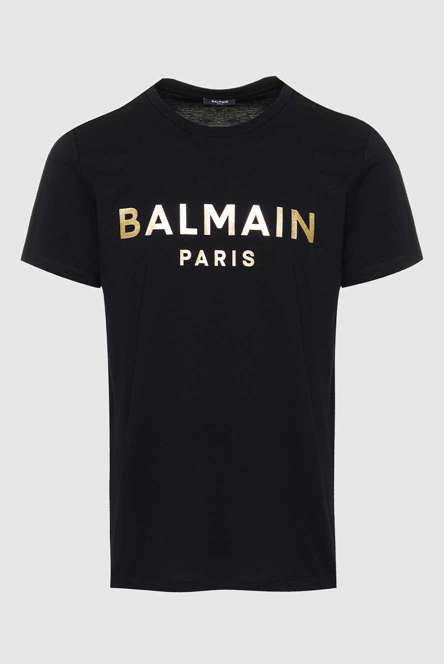 Balmain хлопковая черная футболка с металлизированным логотипом в