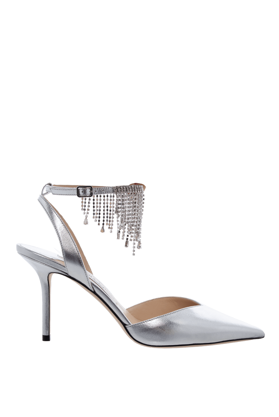 Jimmy Choo босоножки женские серые кожаные с бахромой-кристаллами