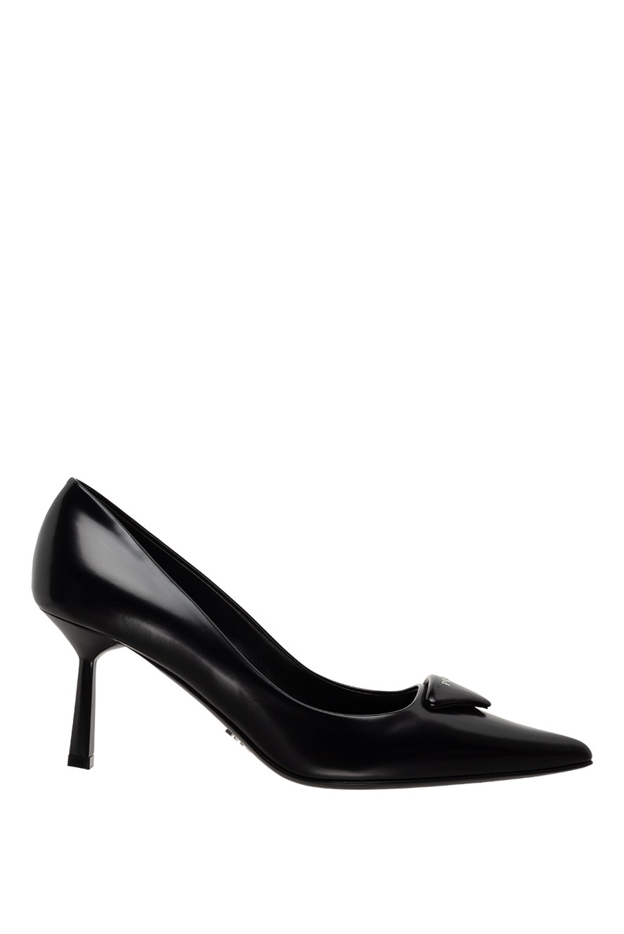 Prada туфли-лодочки кожаные черные декорированные лого на высоком