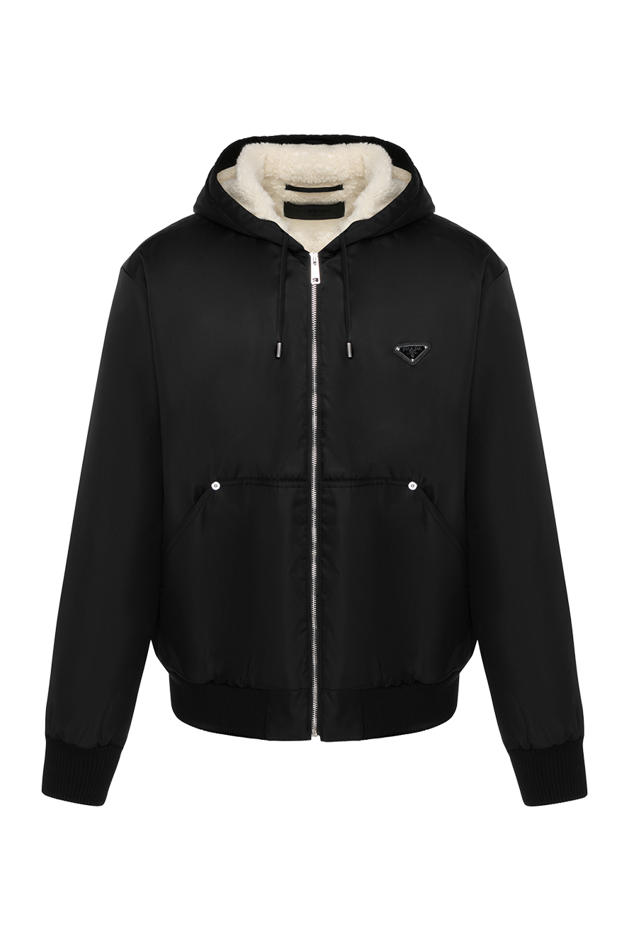 Prada куртка на меху мужская черная с капюшоном 180618 — Мужские
