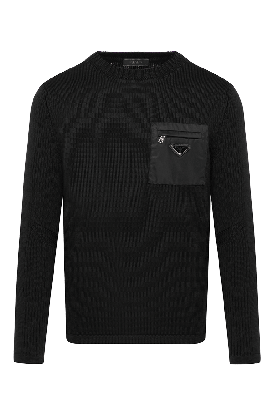 Prada джемпер мужской черный с нагрудным карманом на молнии 180620
