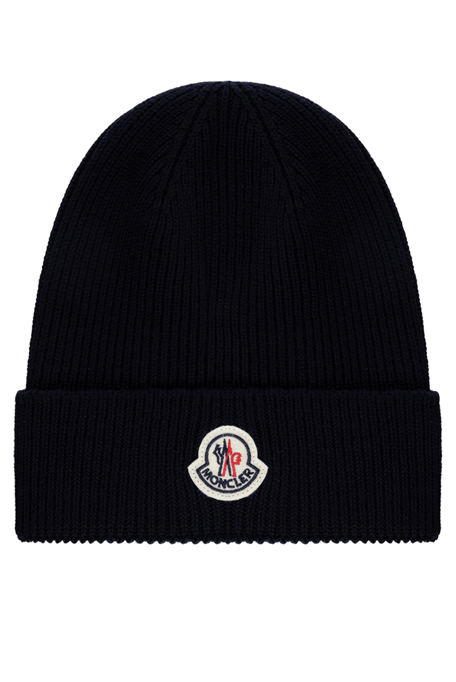 Moncler мужская шапка из шерсти с ребристой вязкой и акцентом на