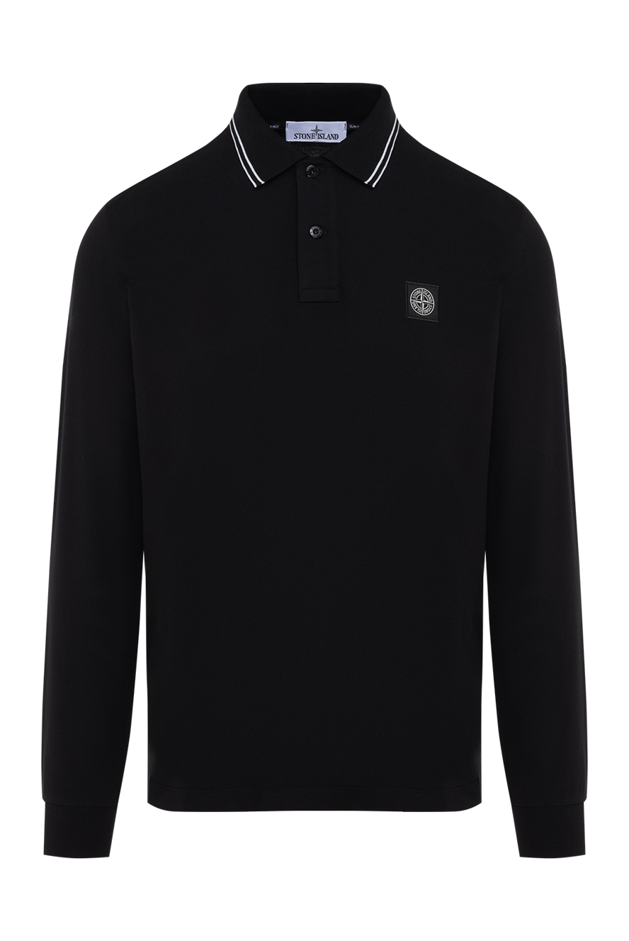 Stone Island поло с длинным рукавом мужское черное с логотипом